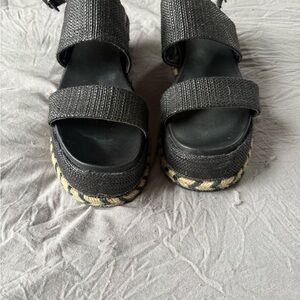 Black Woven Women's Platform Sandals